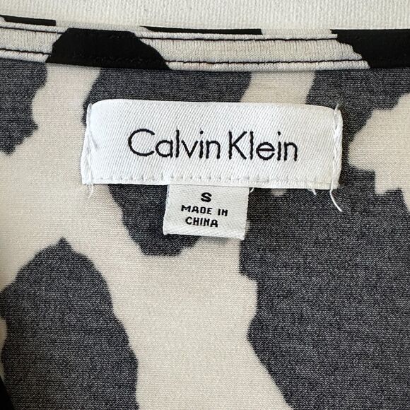 Calvin Klein Women's Tops S Black White Animal Print Zebra Wrap Gold 3/4 Sleeve - Picture 6 of 9